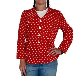Vintage 1970s Red & White Polka Dot Blazer Jacket Polyester Button Up Women's